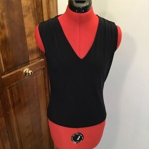 Black Sleeveless V-Neck Top by Merona, size S, pleated shoulders, polyester